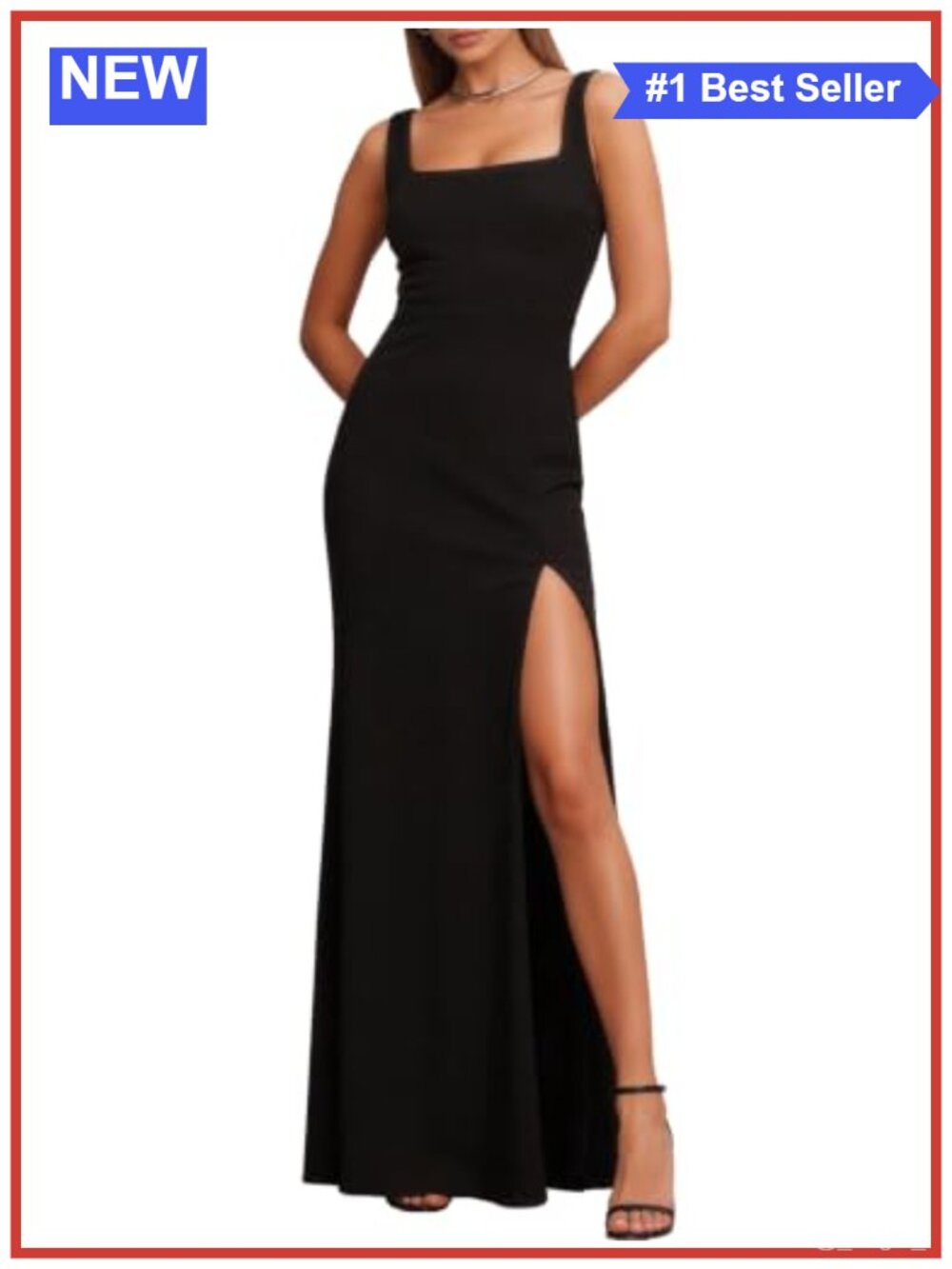 Sleeveless Square Neck Maxi Dress with High Slit Formal Wedding Guest